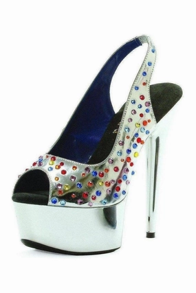 609-BEDAZZLED Platform Sandal | Silver Faux Leather