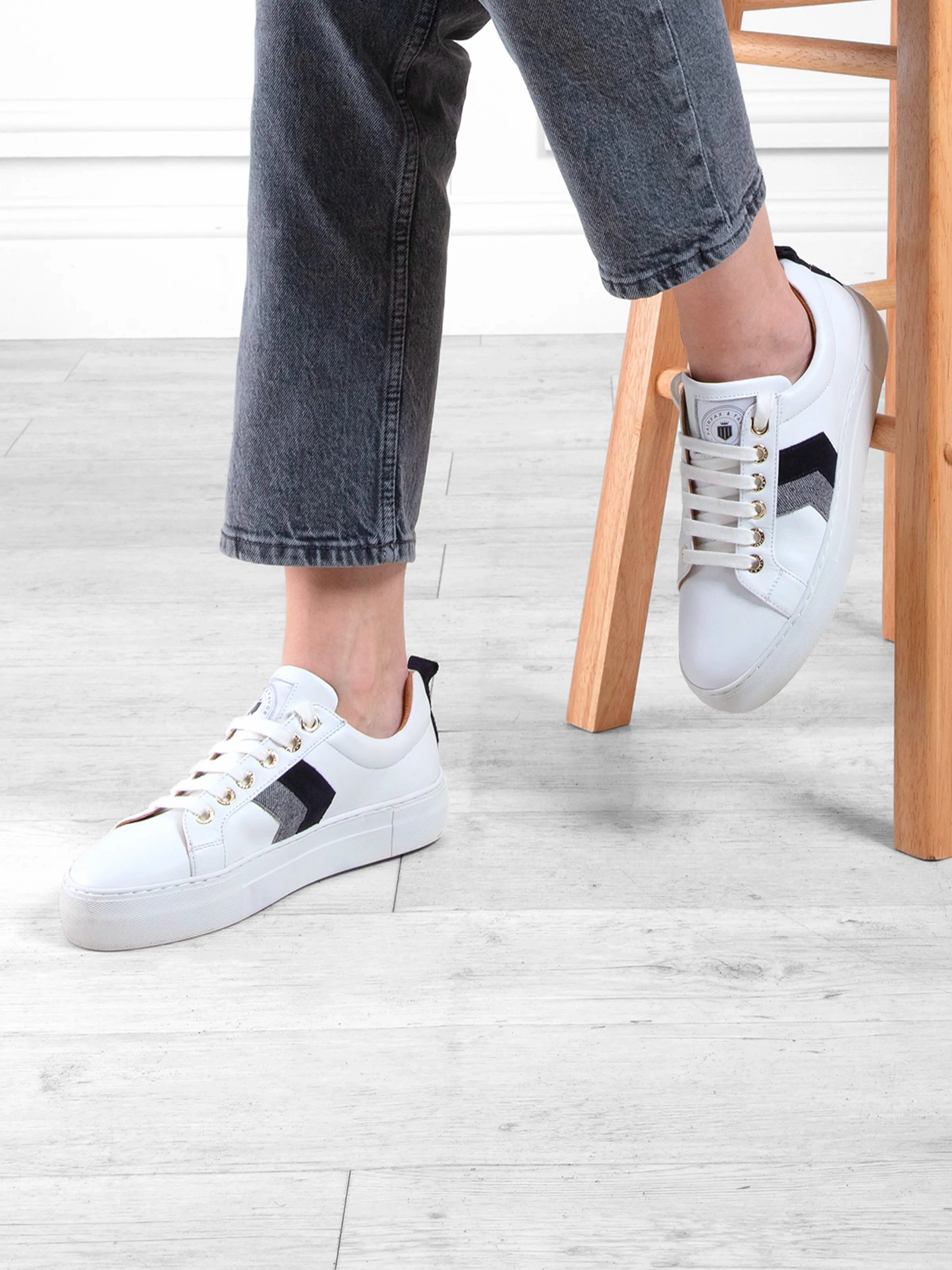 Alexandra Platform - White - Navy & Denim Suede