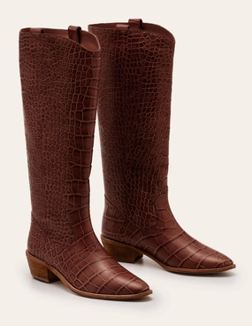 Allendale Knee High Boots-Mahogany Croc