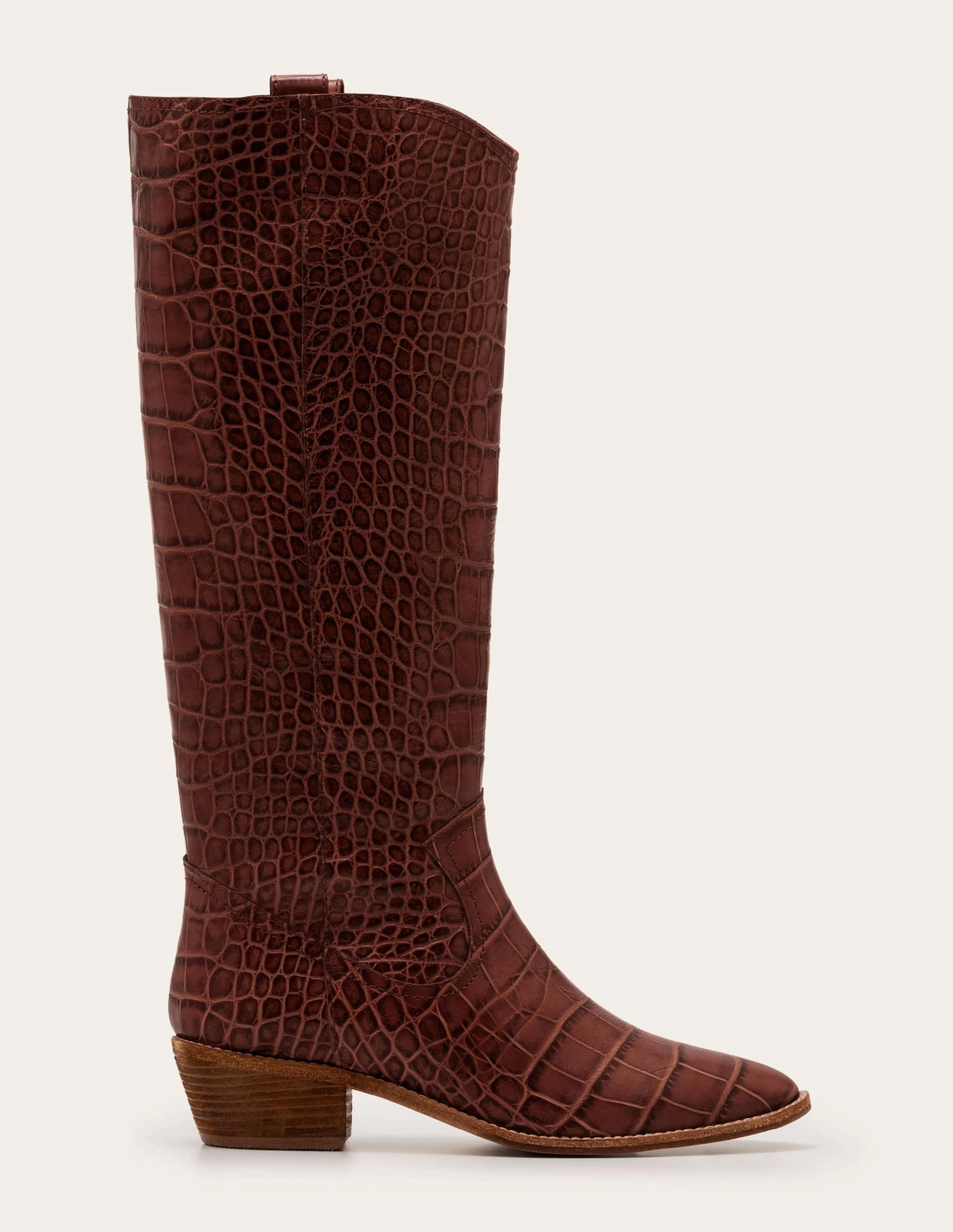 Allendale Knee High Boots-Mahogany Croc