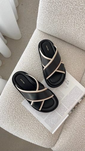 Anissa Slide - Black Leather