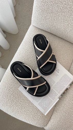 Anissa Slide - Black Leather