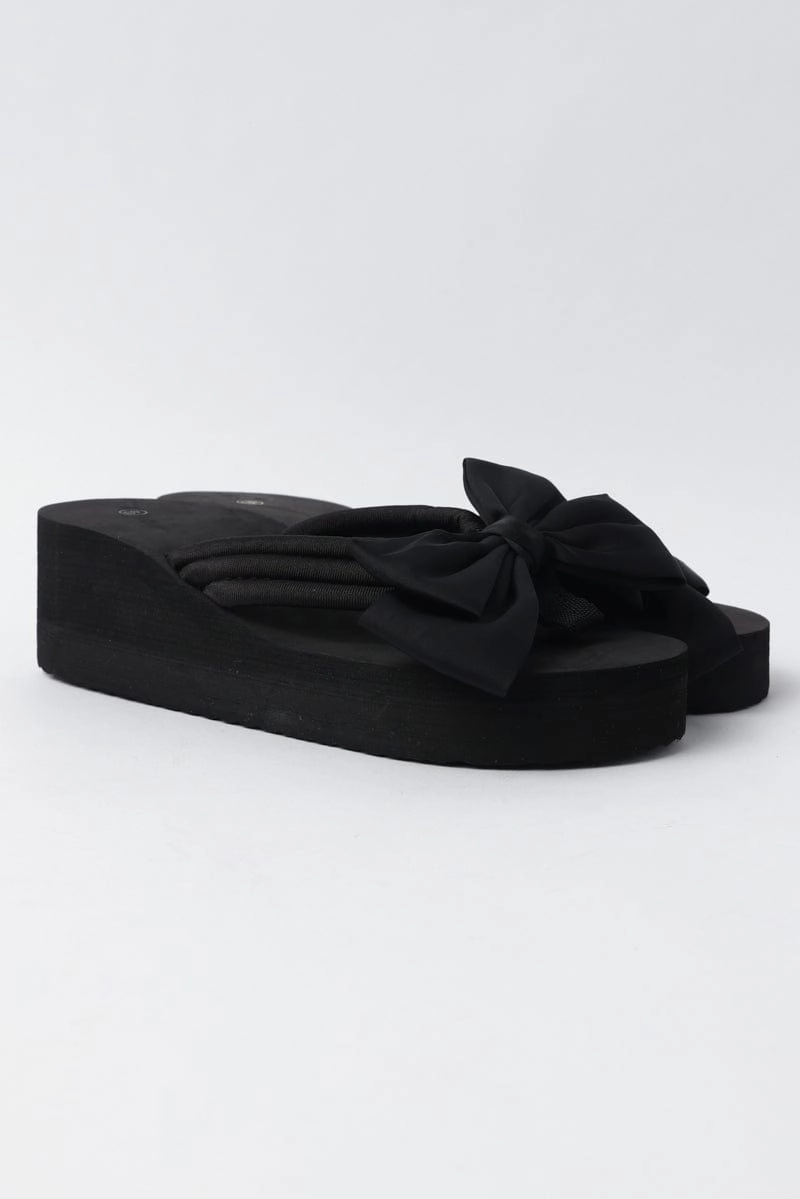 Black Bow Decor Wedge Sandals