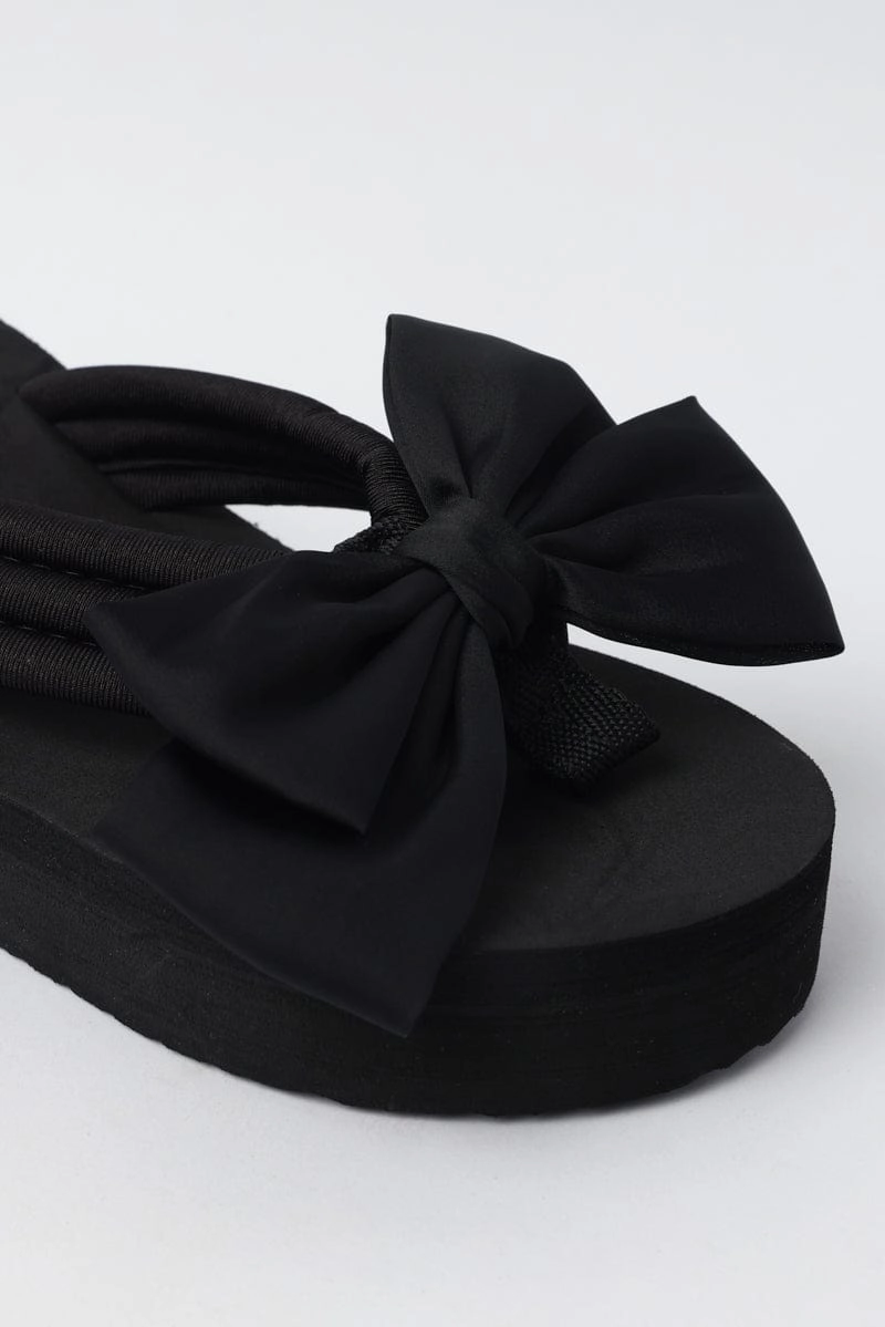 Black Bow Decor Wedge Sandals