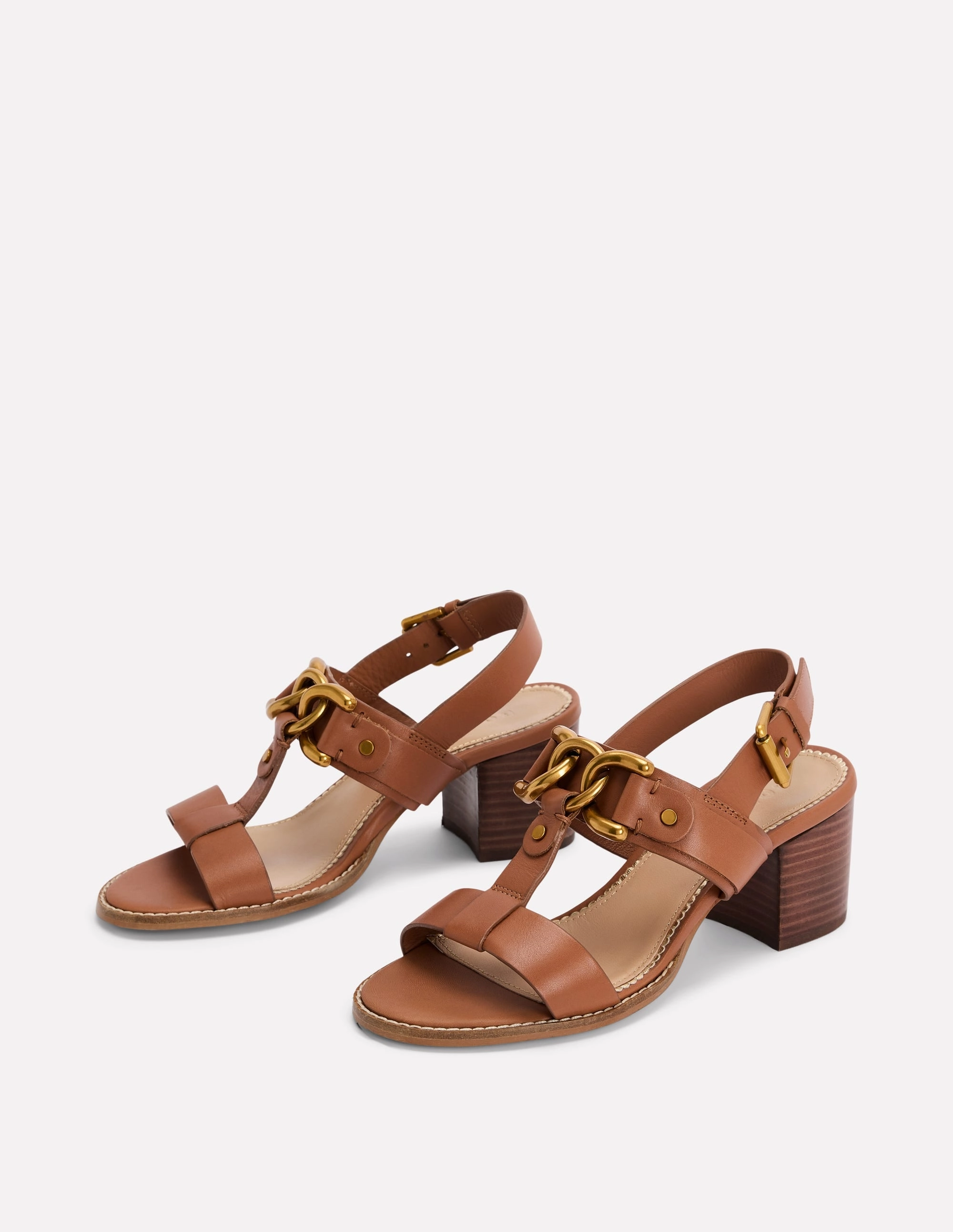 Block Heel Hardware Sandals-Tan