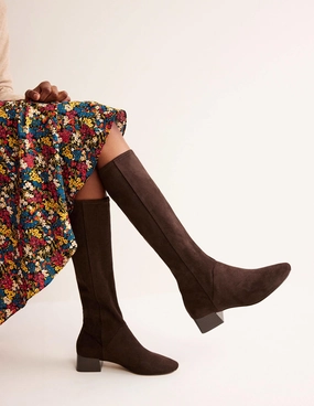 Cara Flat Stretch Knee Boots-Mahogany