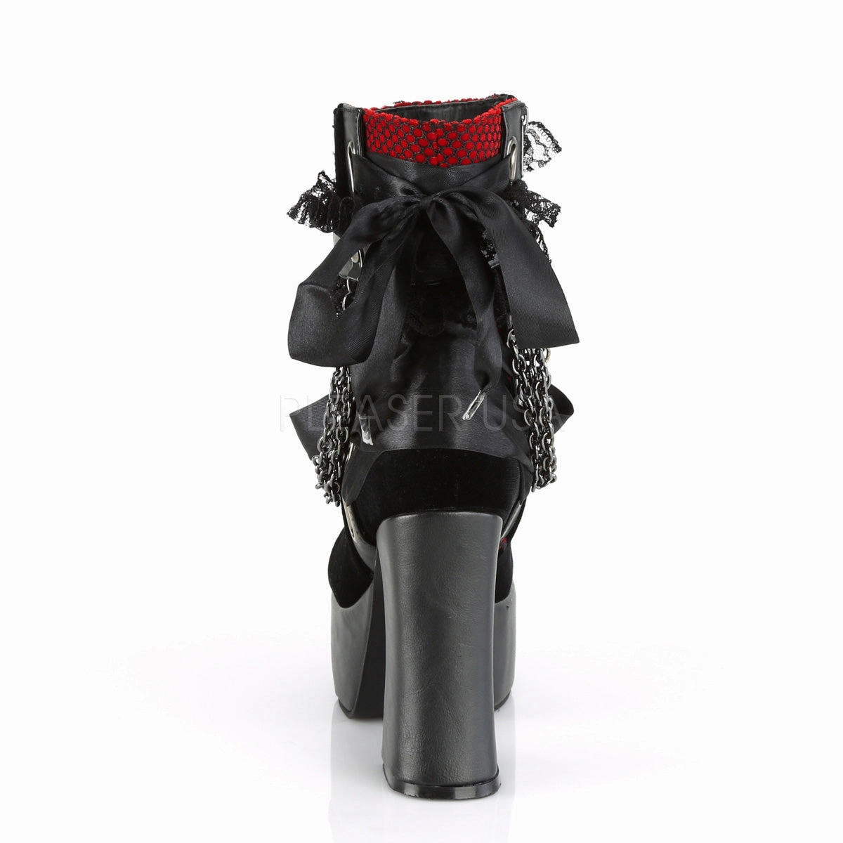 CHARADE-110  Black V. Le-Red-Black Velvet-Fishnet Overlay