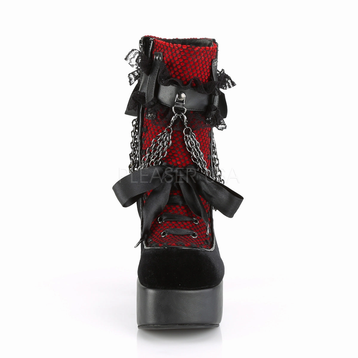 CHARADE-110  Black V. Le-Red-Black Velvet-Fishnet Overlay