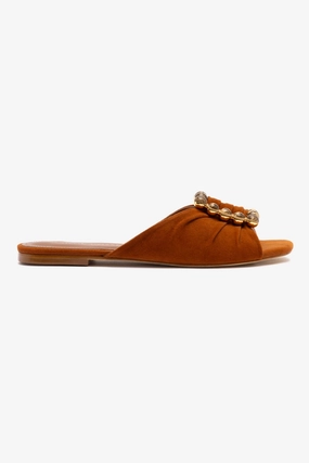Chloe Gosselin by Larroudé Nova Flat In Chestnut Suede