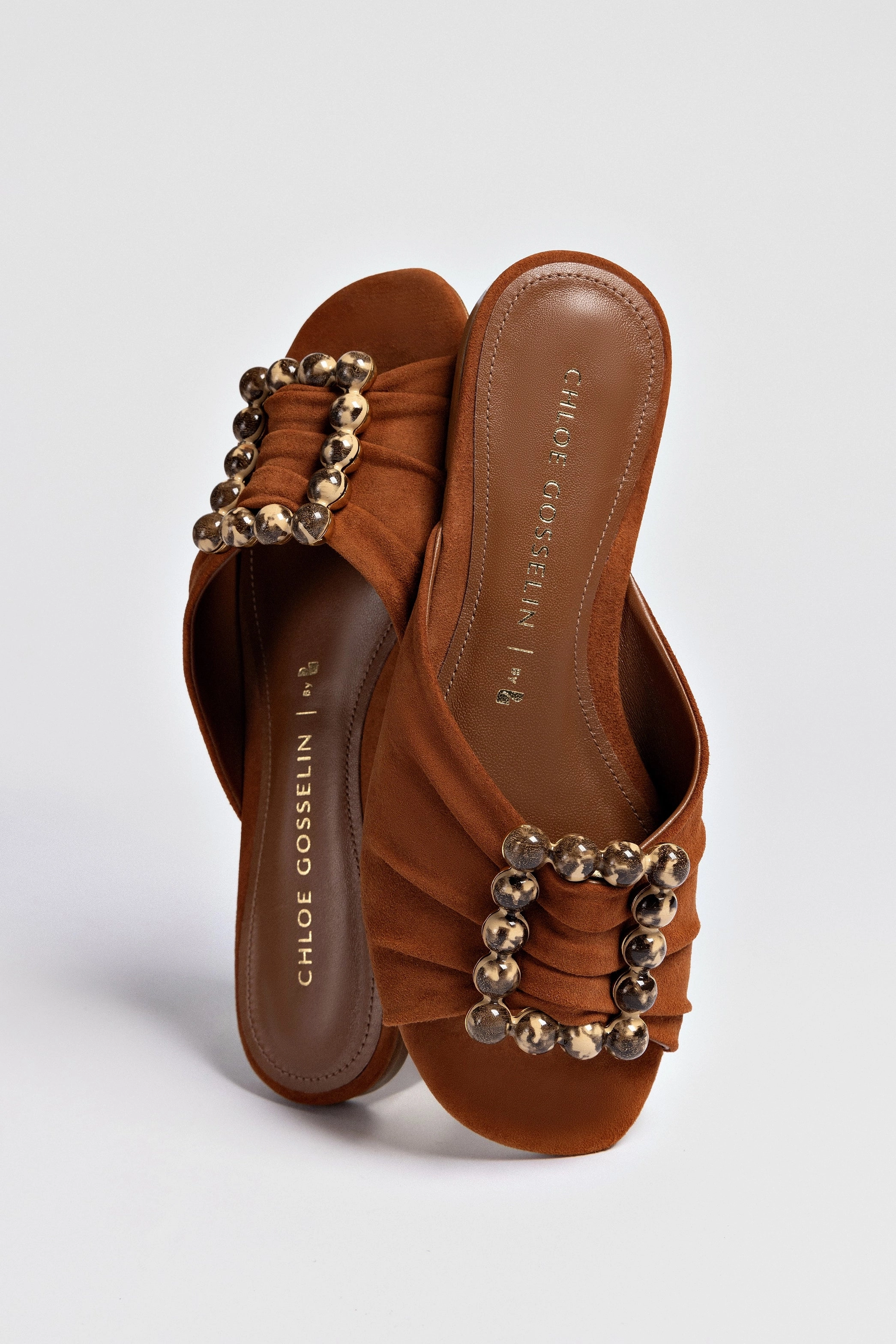 Chloe Gosselin by Larroudé Nova Flat In Chestnut Suede