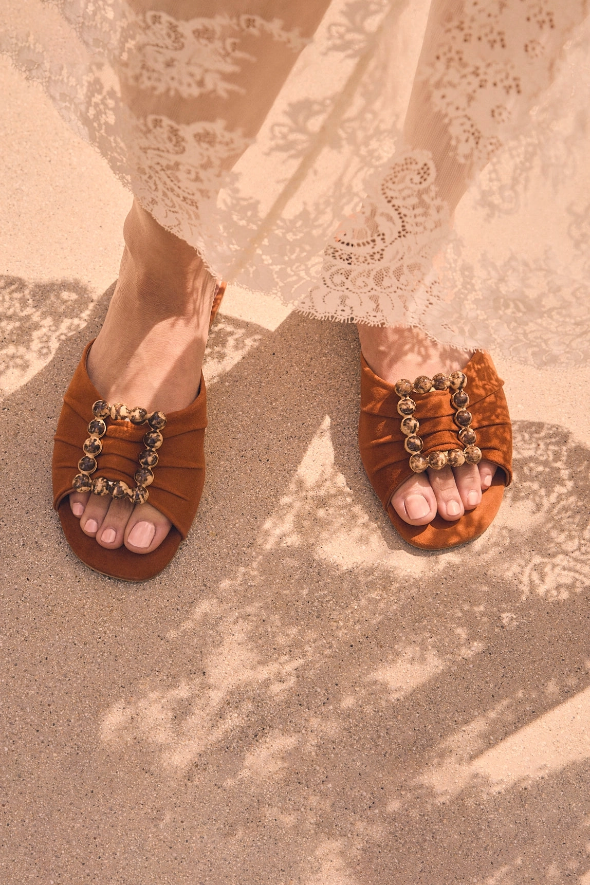 Chloe Gosselin by Larroudé Nova Flat In Chestnut Suede