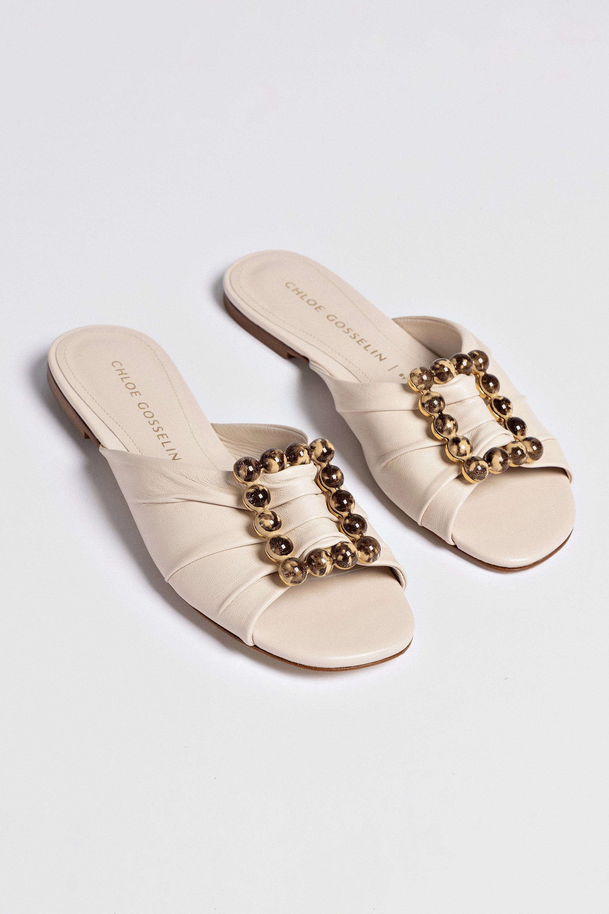 Chloe Gosselin by Larroudé Nova Flat In Puff Cream Leather