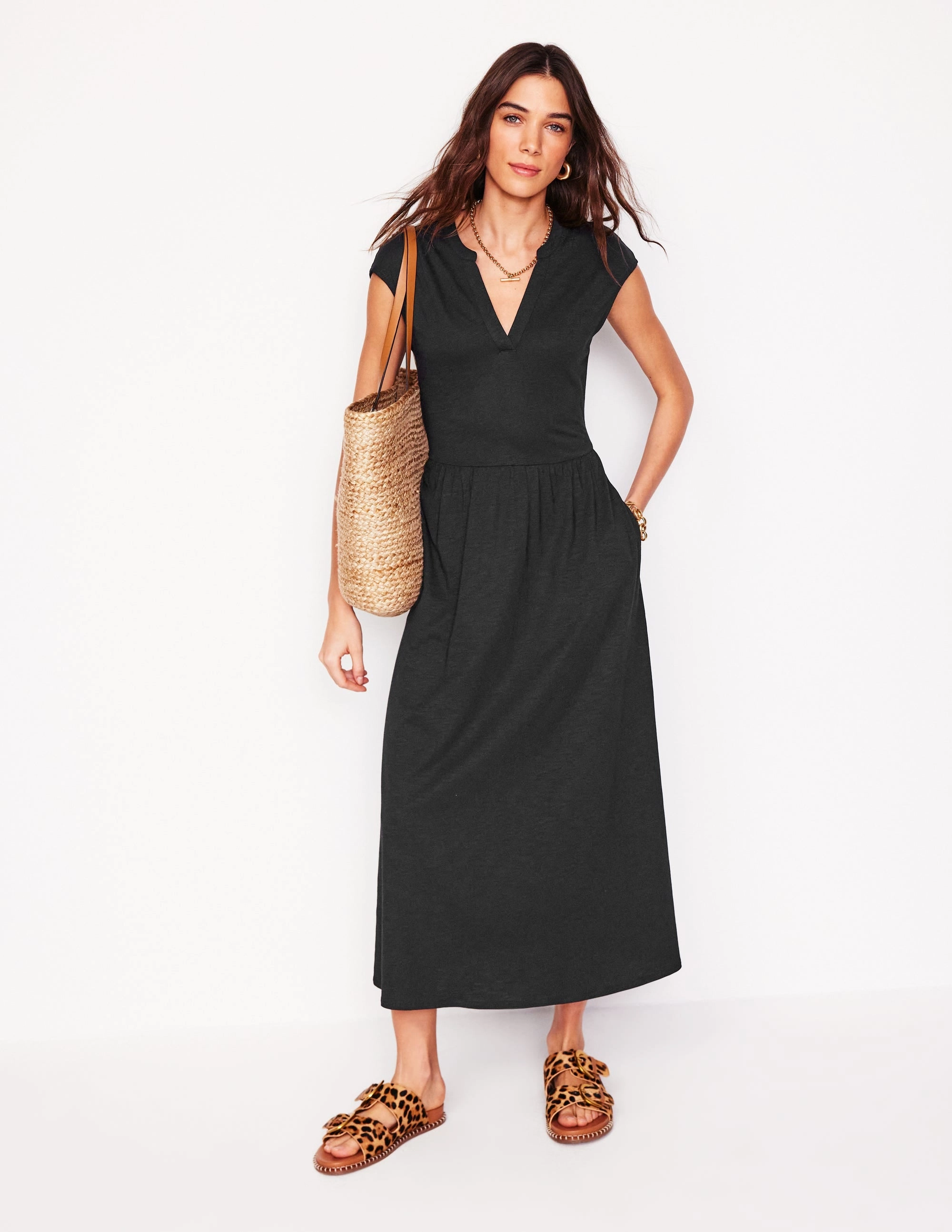Chloe Jersey Midi Dress-Black