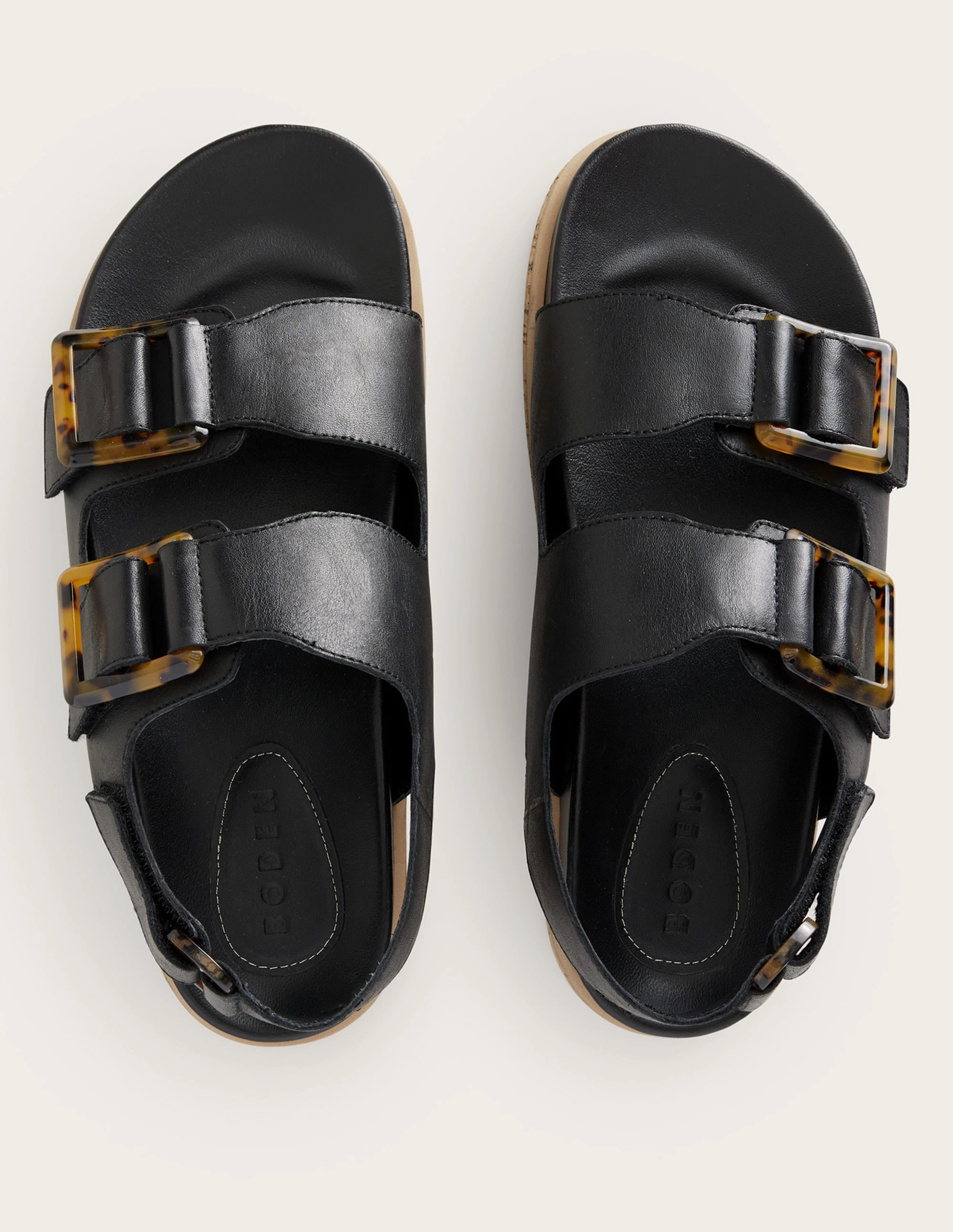 Chunky Flat Buckled Sandals-Black