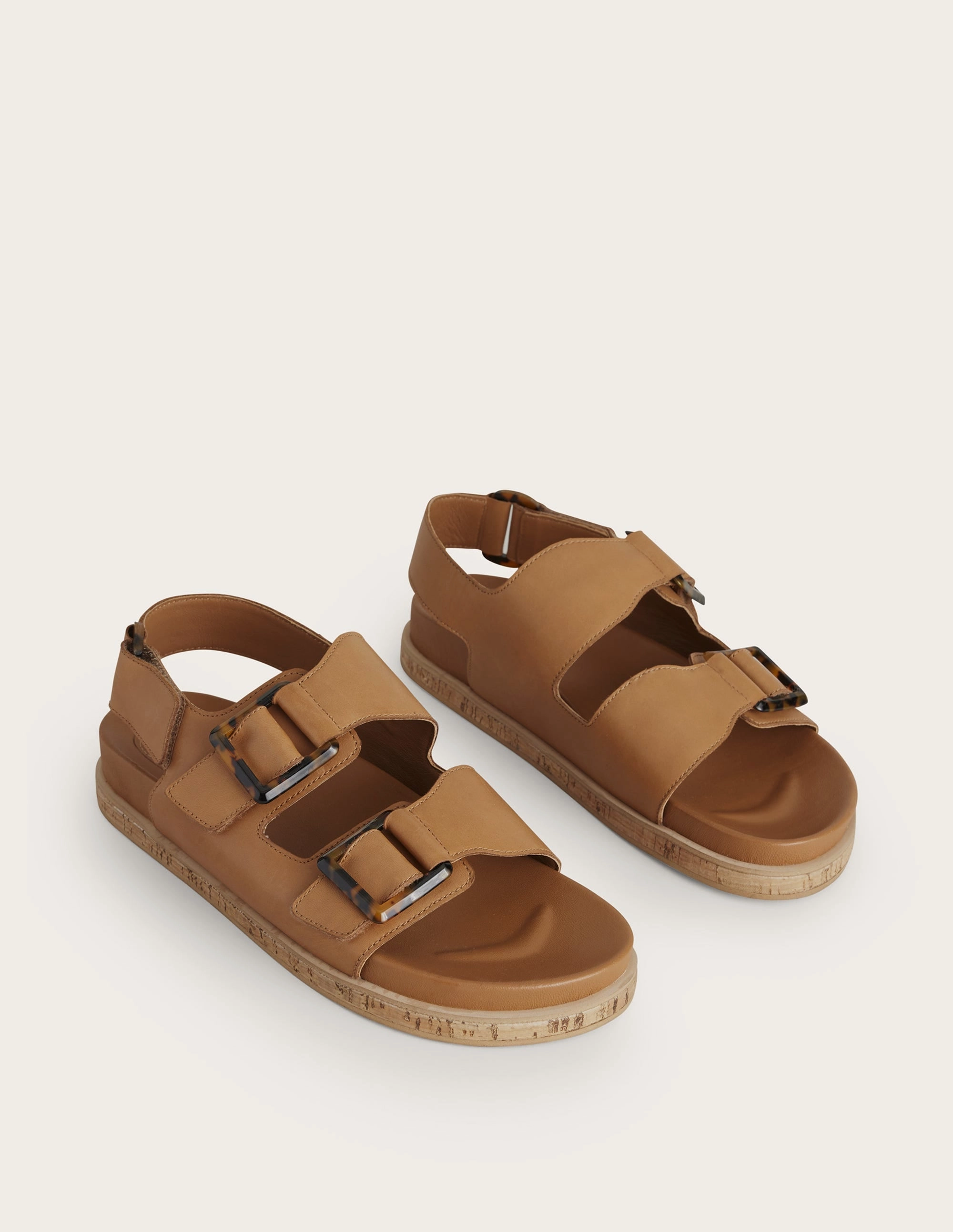 Chunky Flat Buckled Sandals-Golden Brown