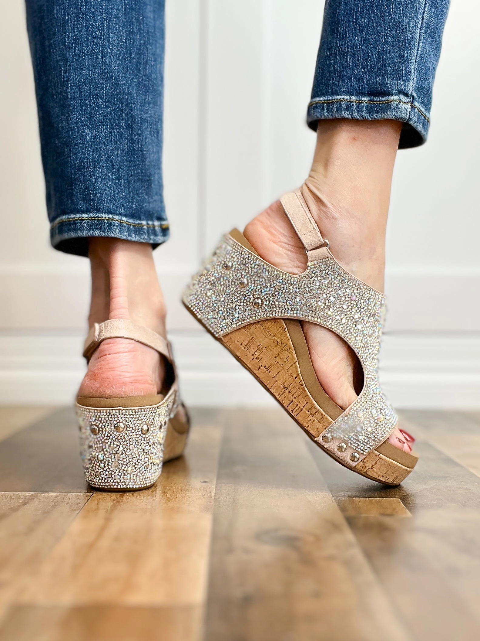 Corkys Ashley Wedge Sandals in Clear Rhinestones