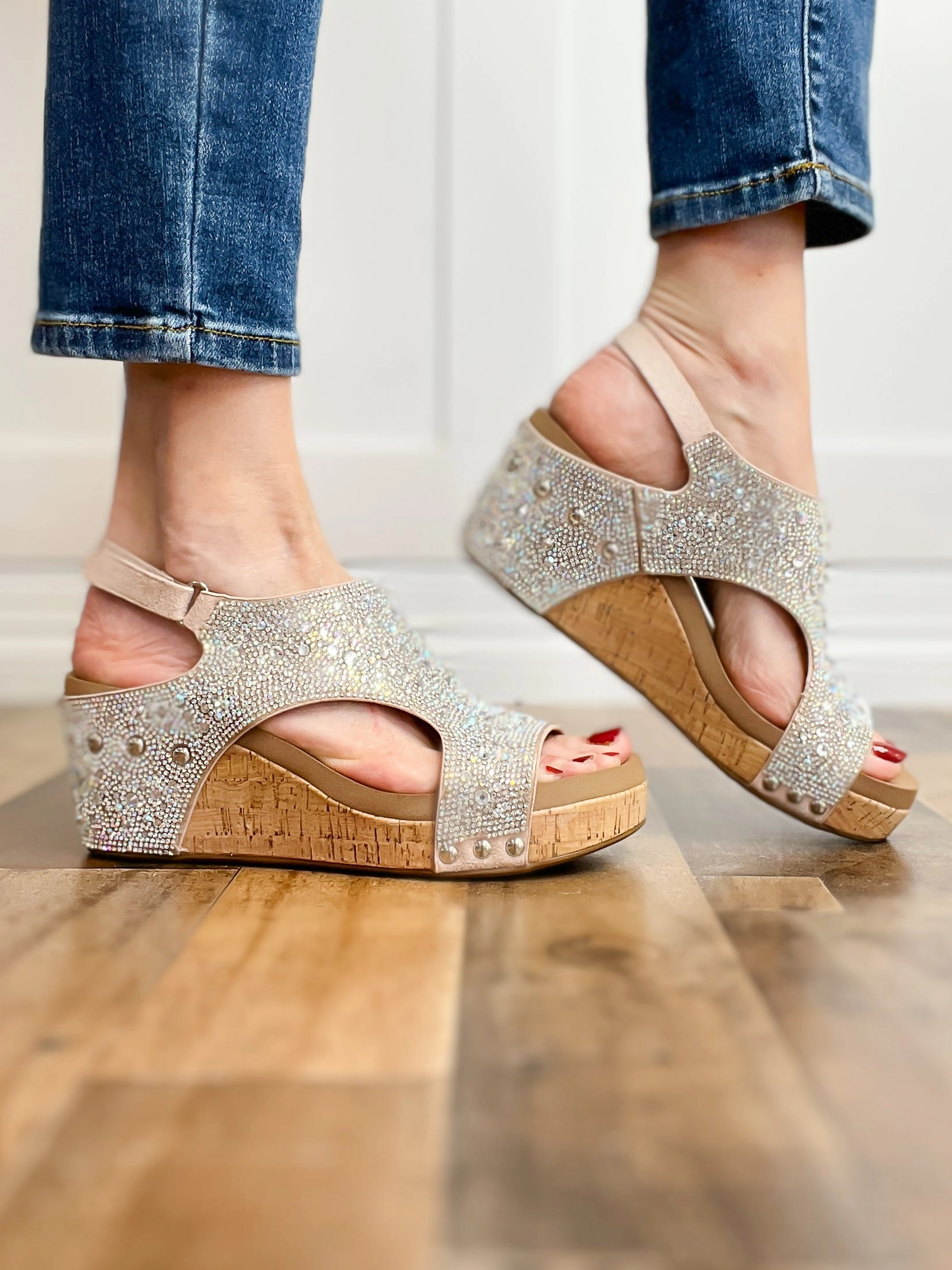 Corkys Ashley Wedge Sandals in Clear Rhinestones