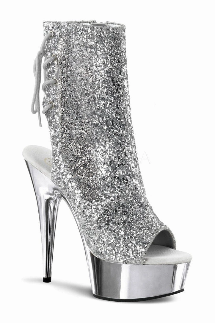 DELIGHT-1018G Platform Boot  | Silver Glitter