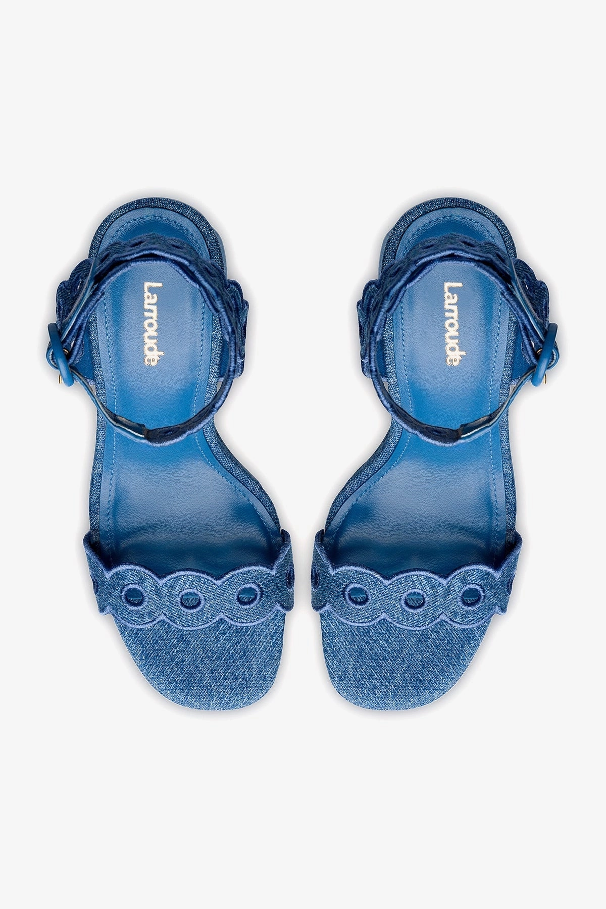Dolly Broderie Sandal In Blue Stoned Denim