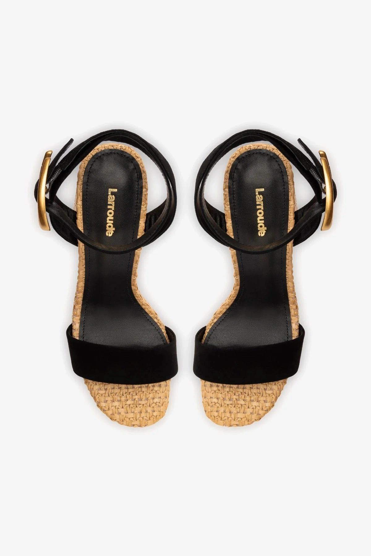Dolly Verona Sandal In Black Suede and Natural Raffia