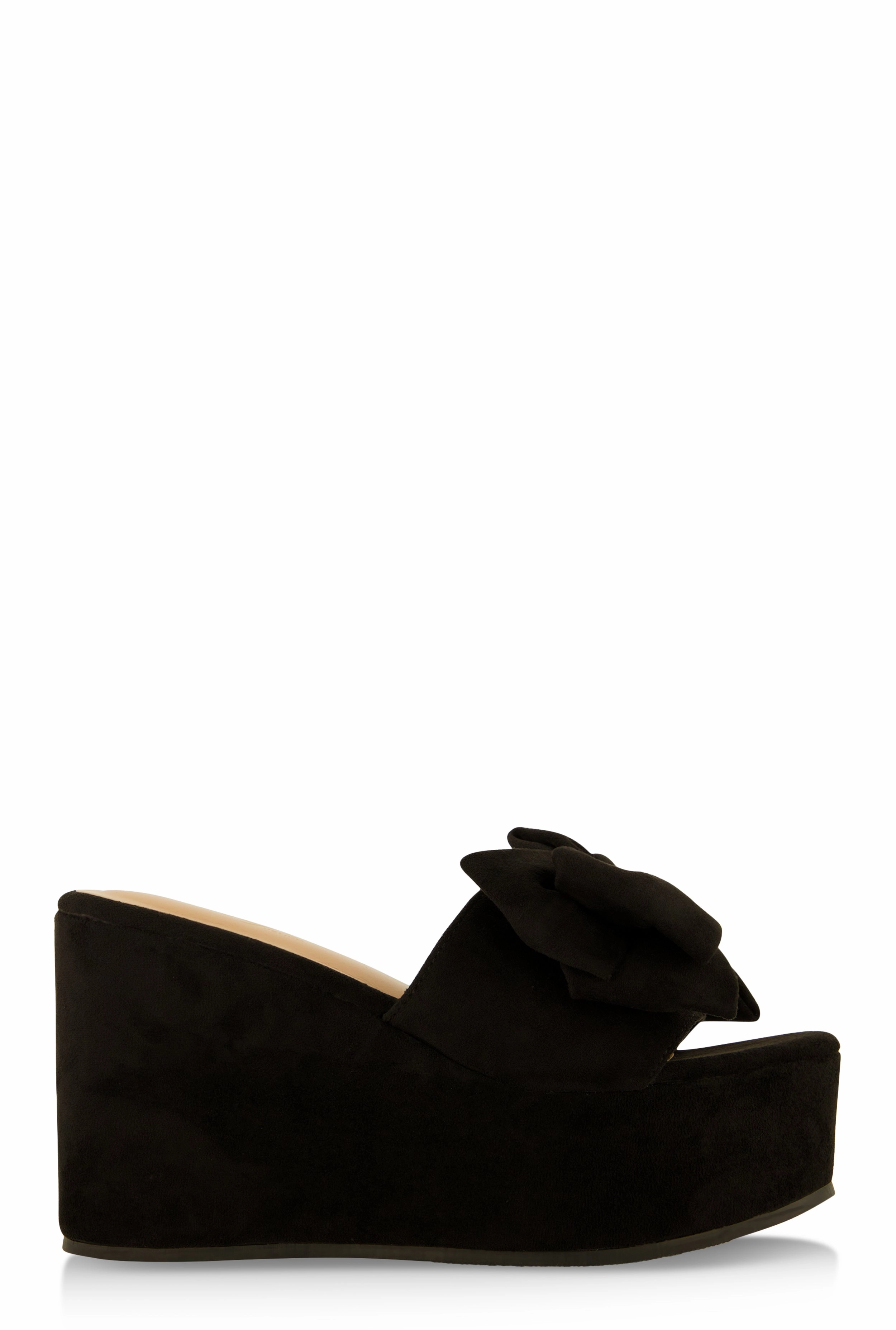 Double Bow Band Wedge Slide Sandals