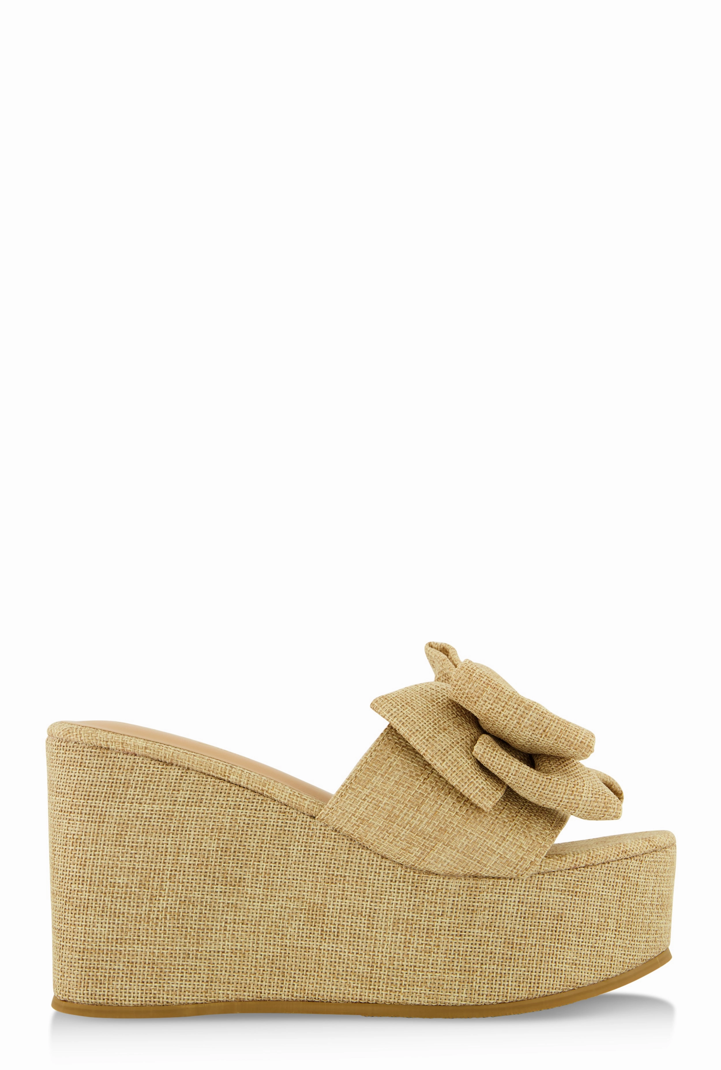 Double Bow Band Wedge Slide Sandals