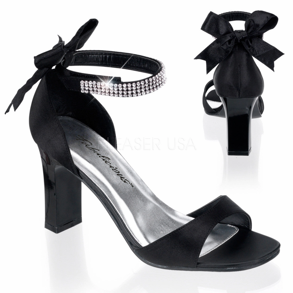 FABULICIOUS ROMANCE-372 Black Satin Closed Back Sandals