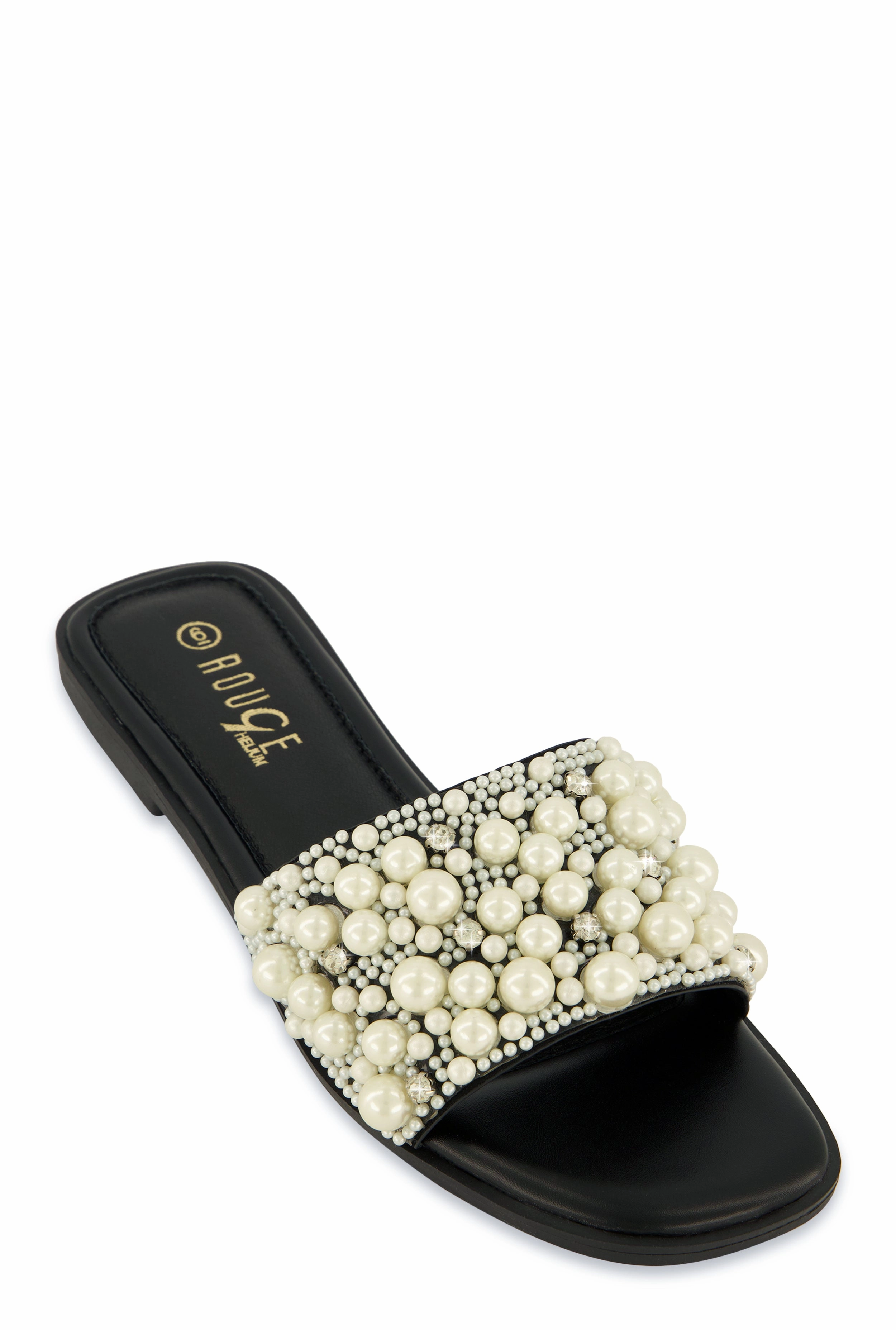 Faux Pearl Rhinestone Band Slide Sandals