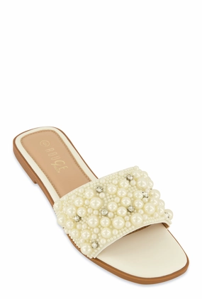 Faux Pearl Rhinestone Band Slide Sandals