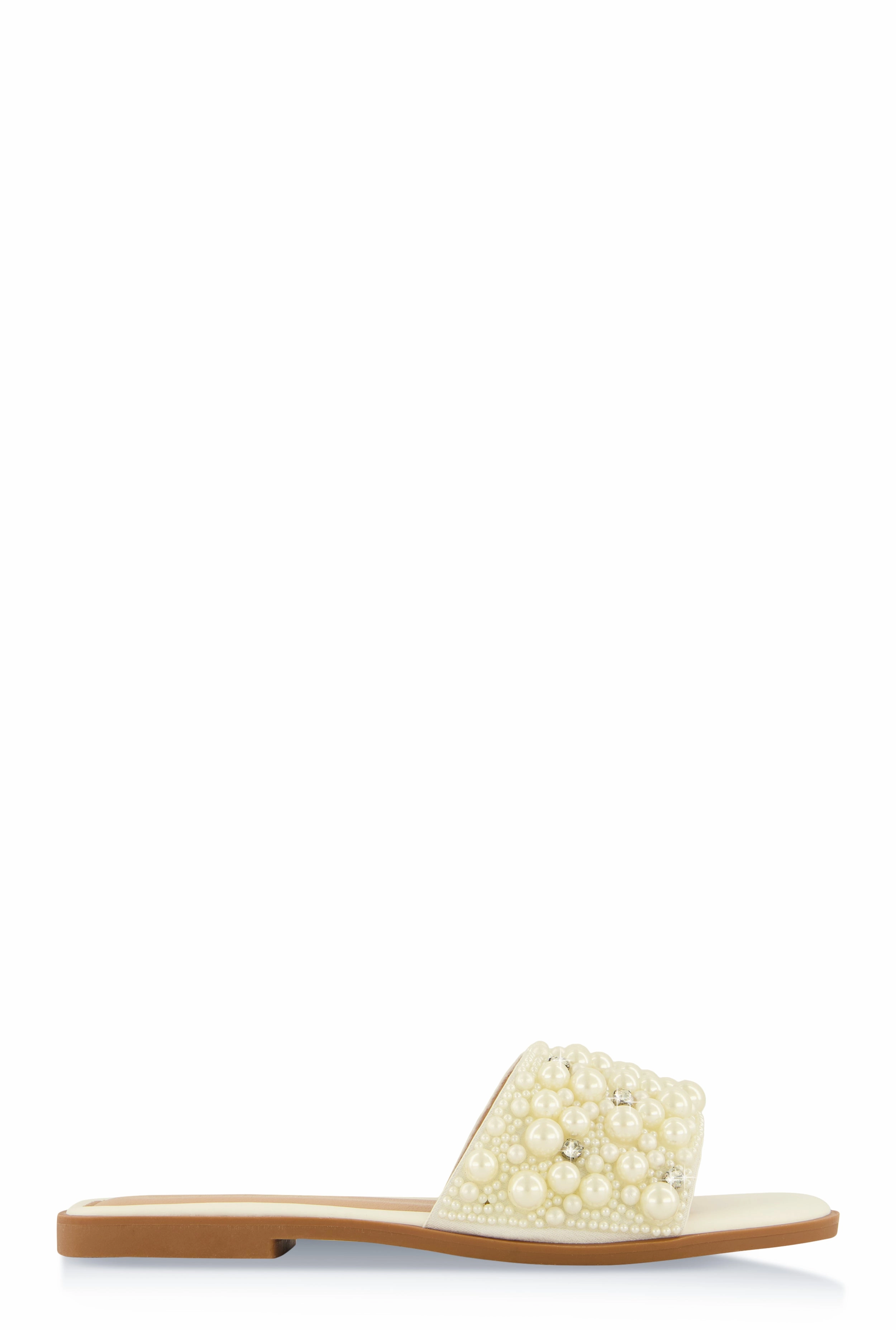 Faux Pearl Rhinestone Band Slide Sandals