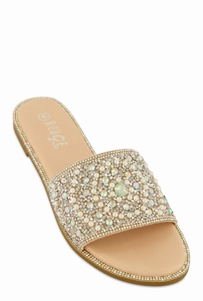 Faux Pearl Rhinestone Embellished Slide Sandals