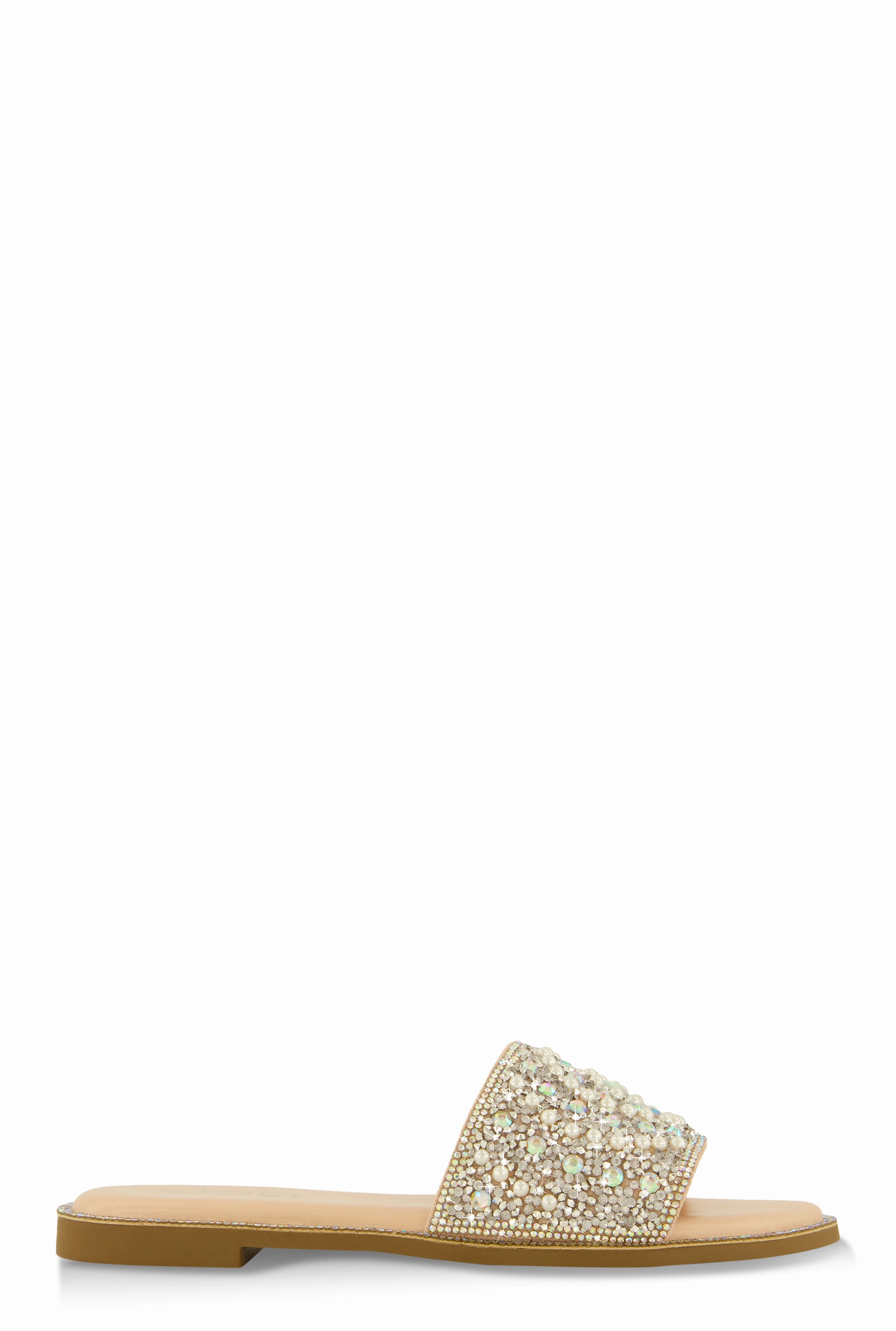 Faux Pearl Rhinestone Embellished Slide Sandals