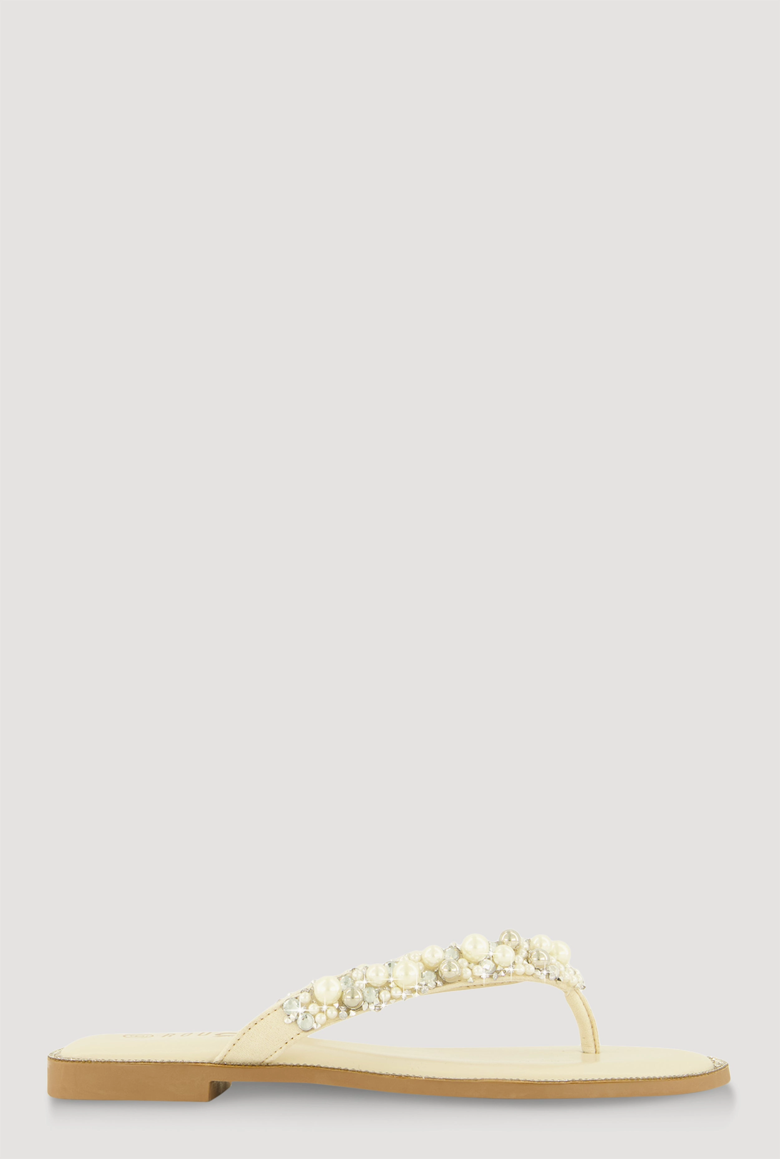 Faux Pearl Rhinestone Thong Slide Sandals