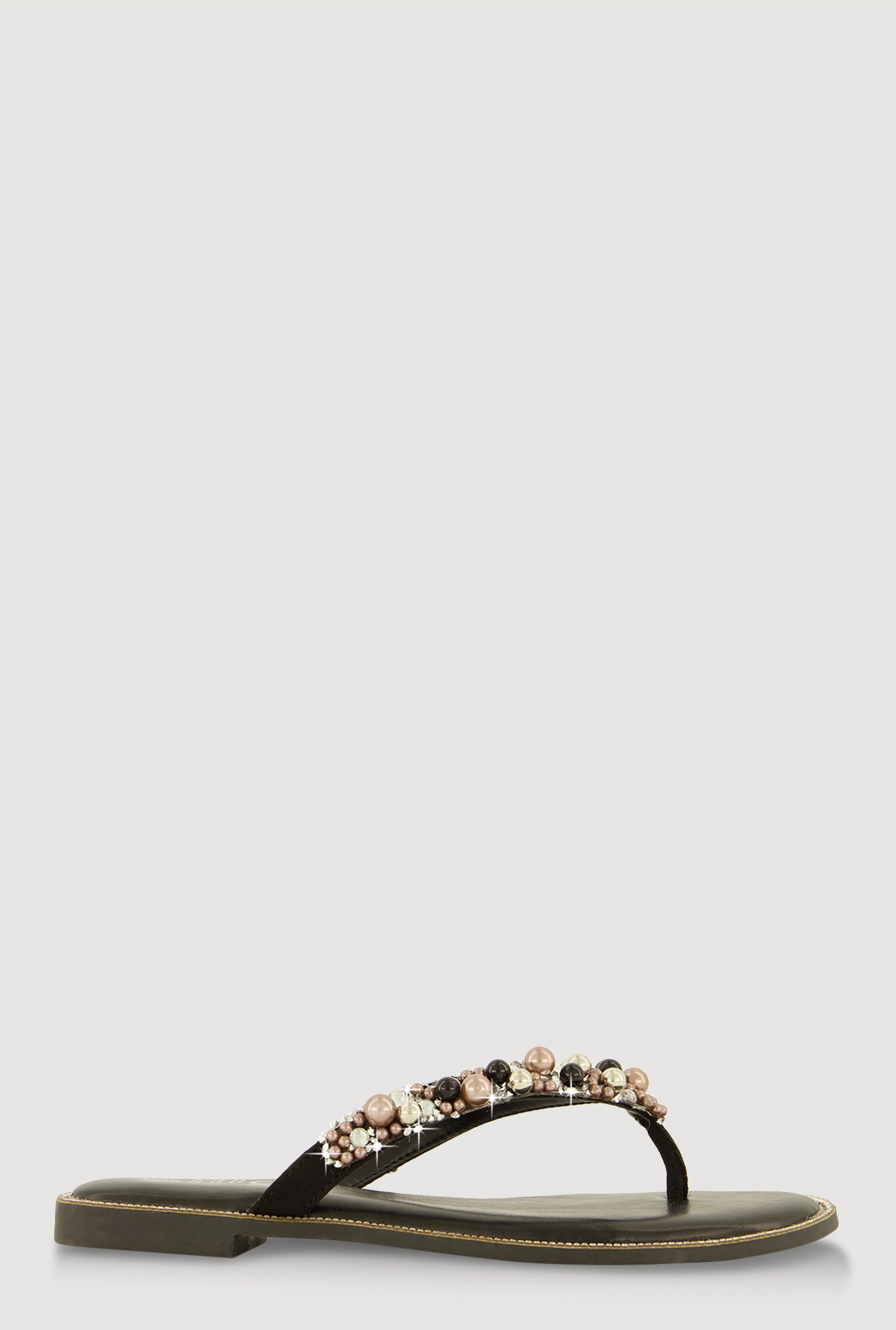 Faux Pearl Rhinestone Thong Slide Sandals