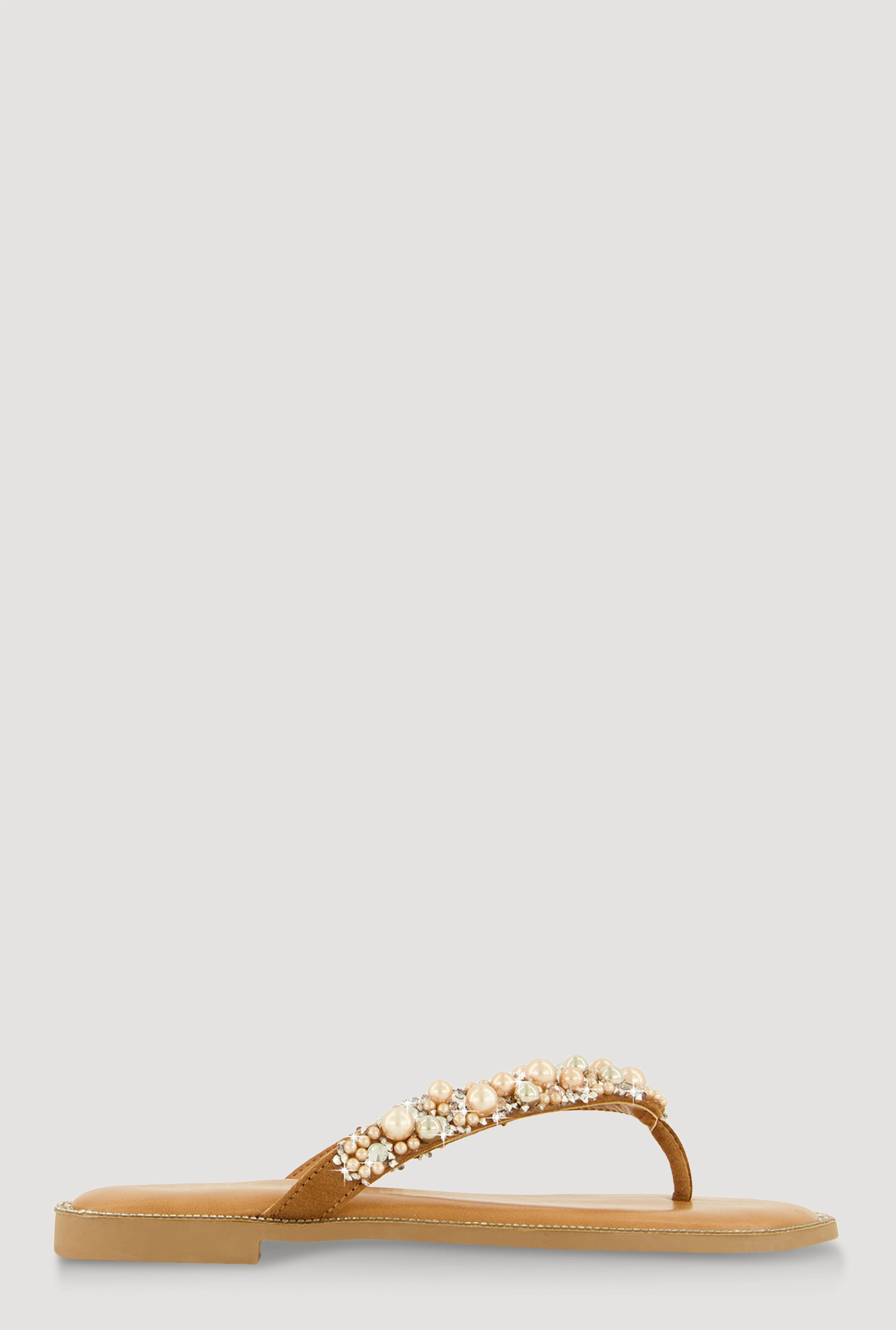 Faux Pearl Rhinestone Thong Slide Sandals