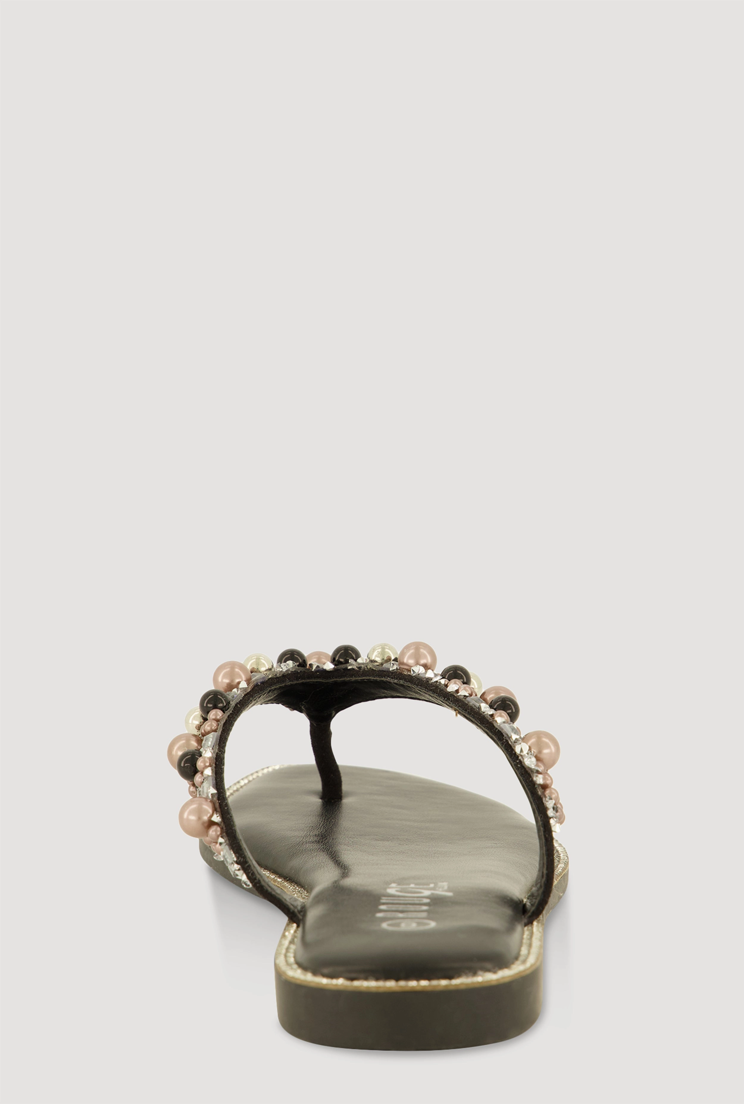 Faux Pearl Rhinestone Thong Slide Sandals