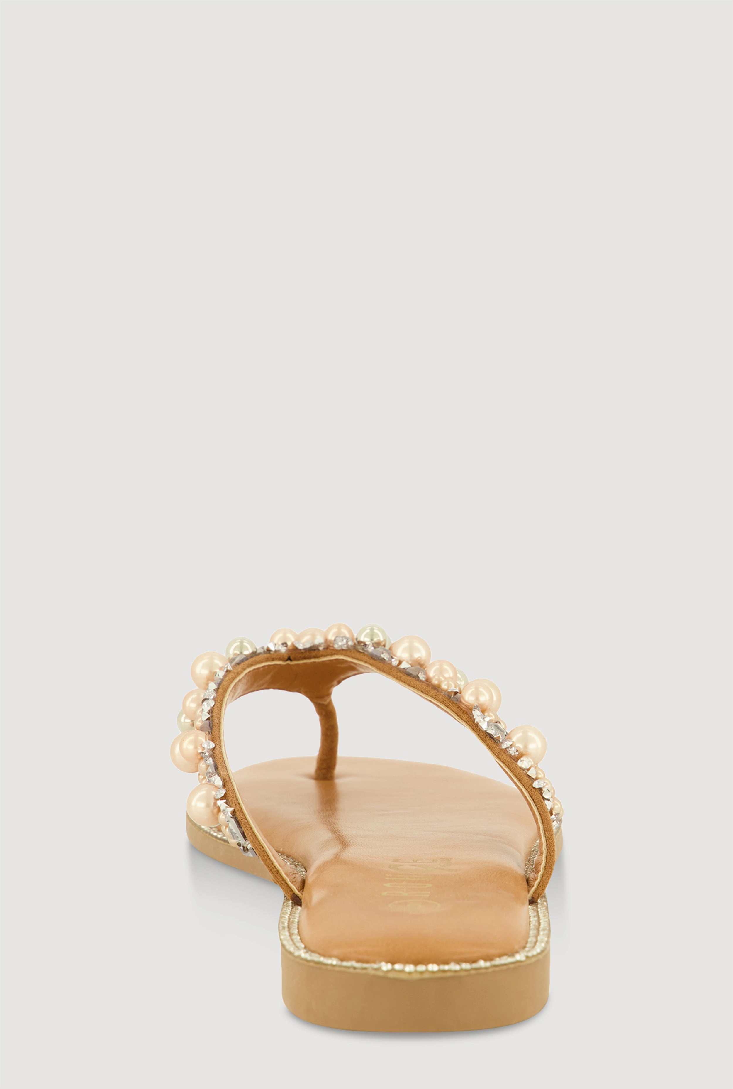 Faux Pearl Rhinestone Thong Slide Sandals