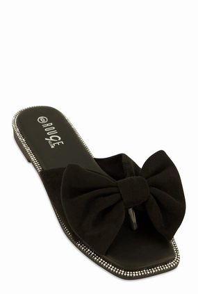 Faux Suede Bow Thong Slide Sandals
