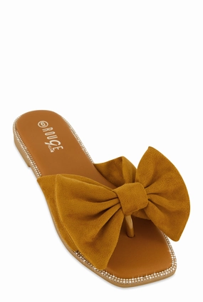 Faux Suede Bow Thong Slide Sandals