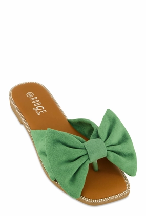 Faux Suede Bow Thong Slide Sandals