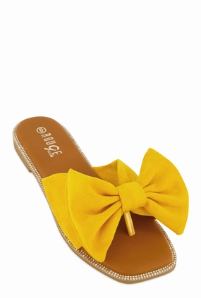Faux Suede Bow Thong Slide Sandals