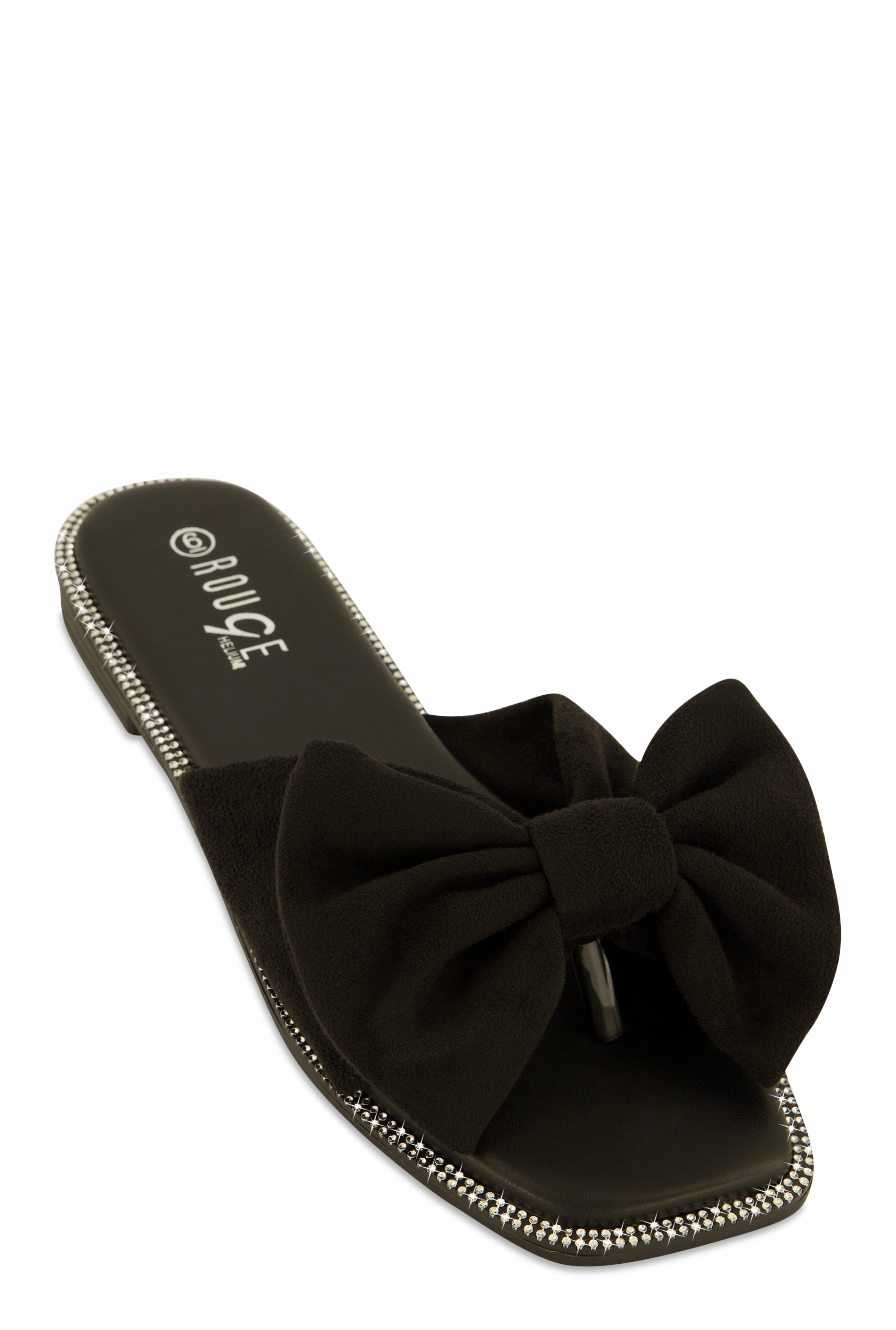 Faux Suede Bow Thong Slide Sandals