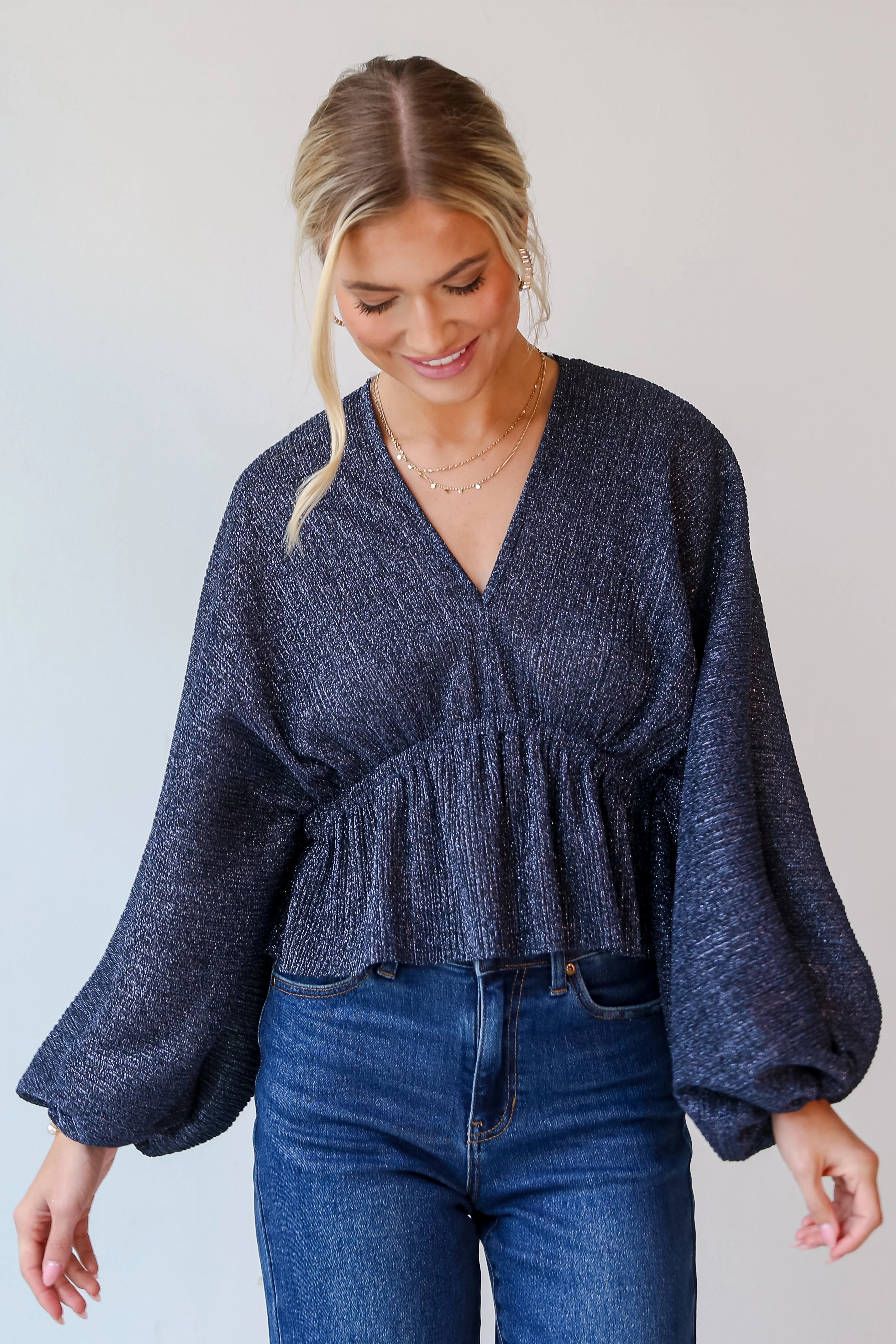 FINAL SALE - Passionate Sparkle Navy Metallic Blouse