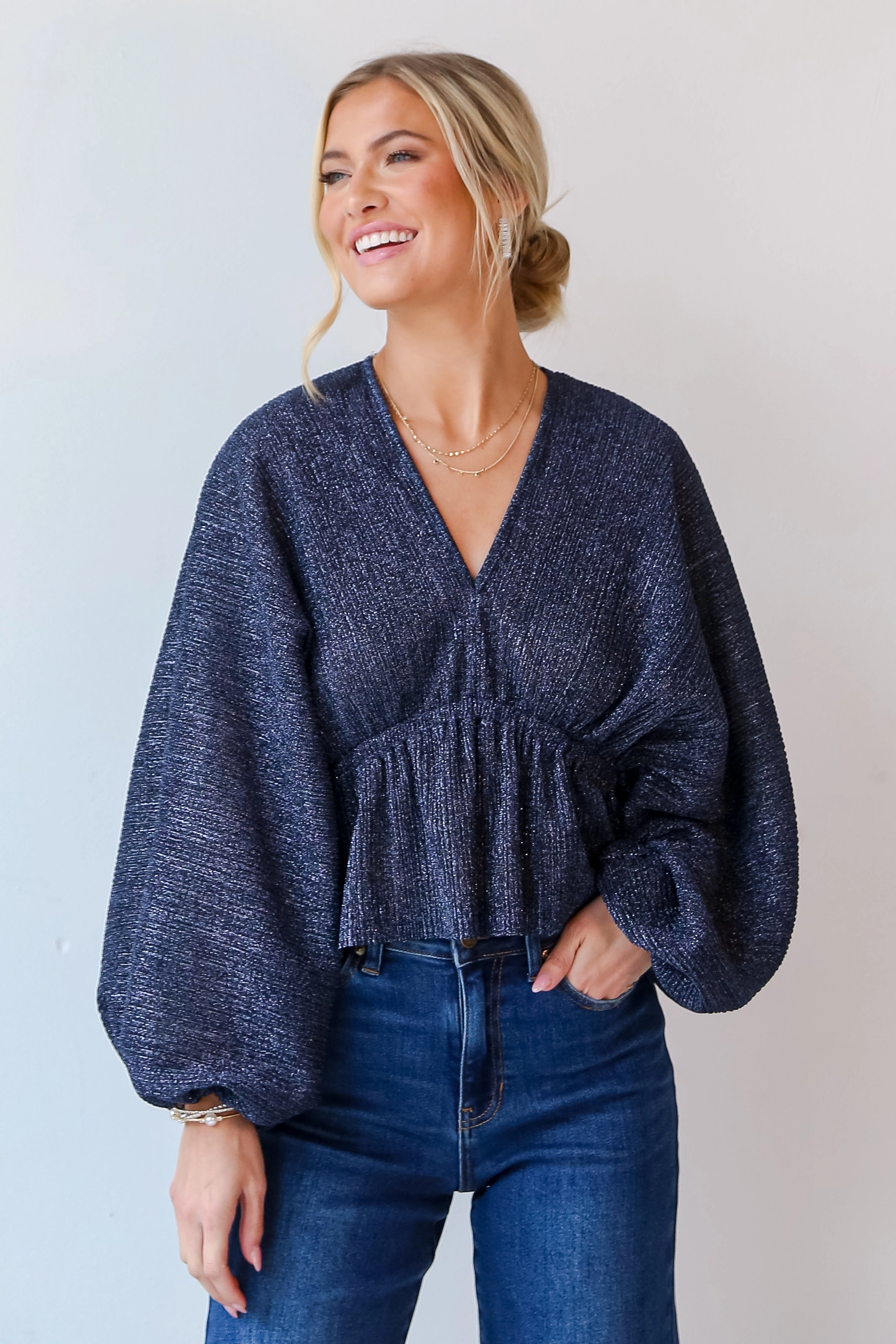 FINAL SALE - Passionate Sparkle Navy Metallic Blouse