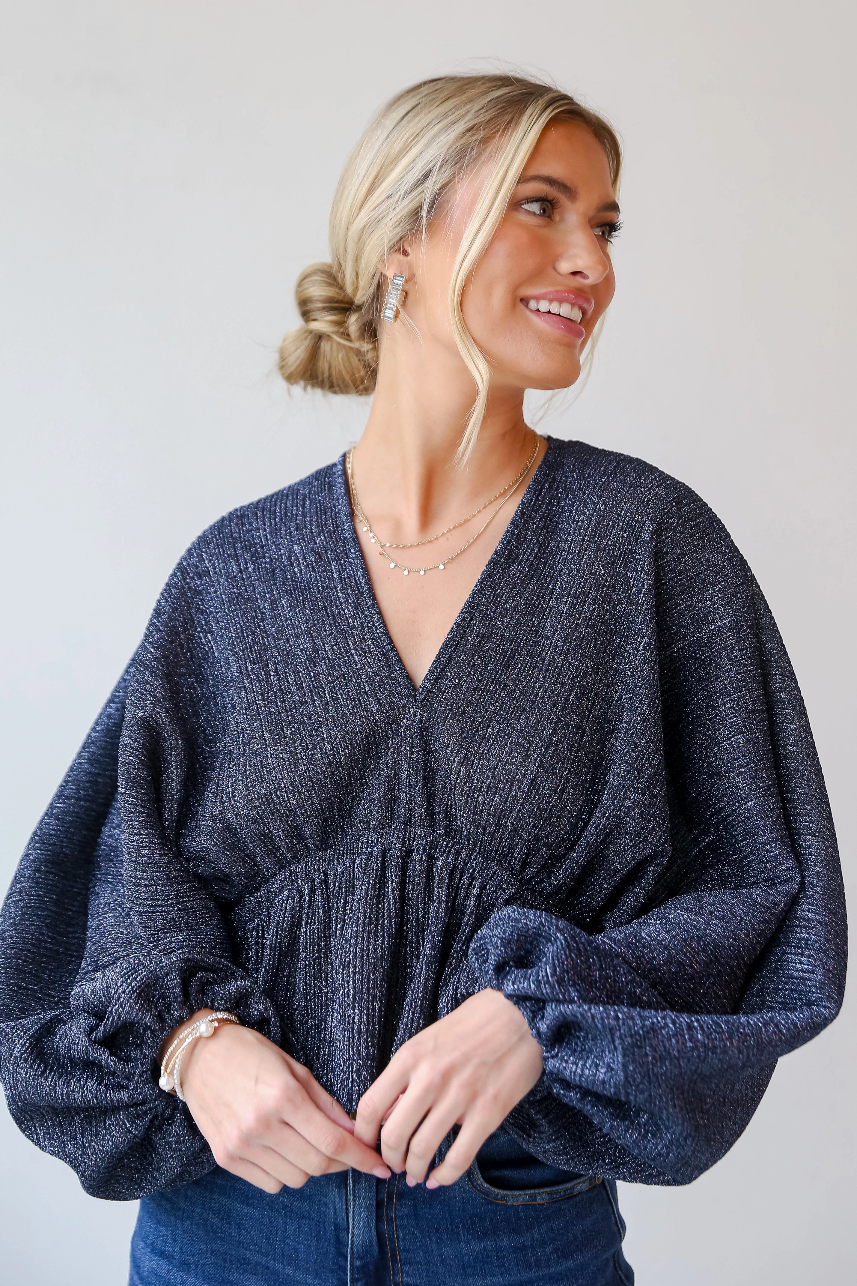 FINAL SALE - Passionate Sparkle Navy Metallic Blouse