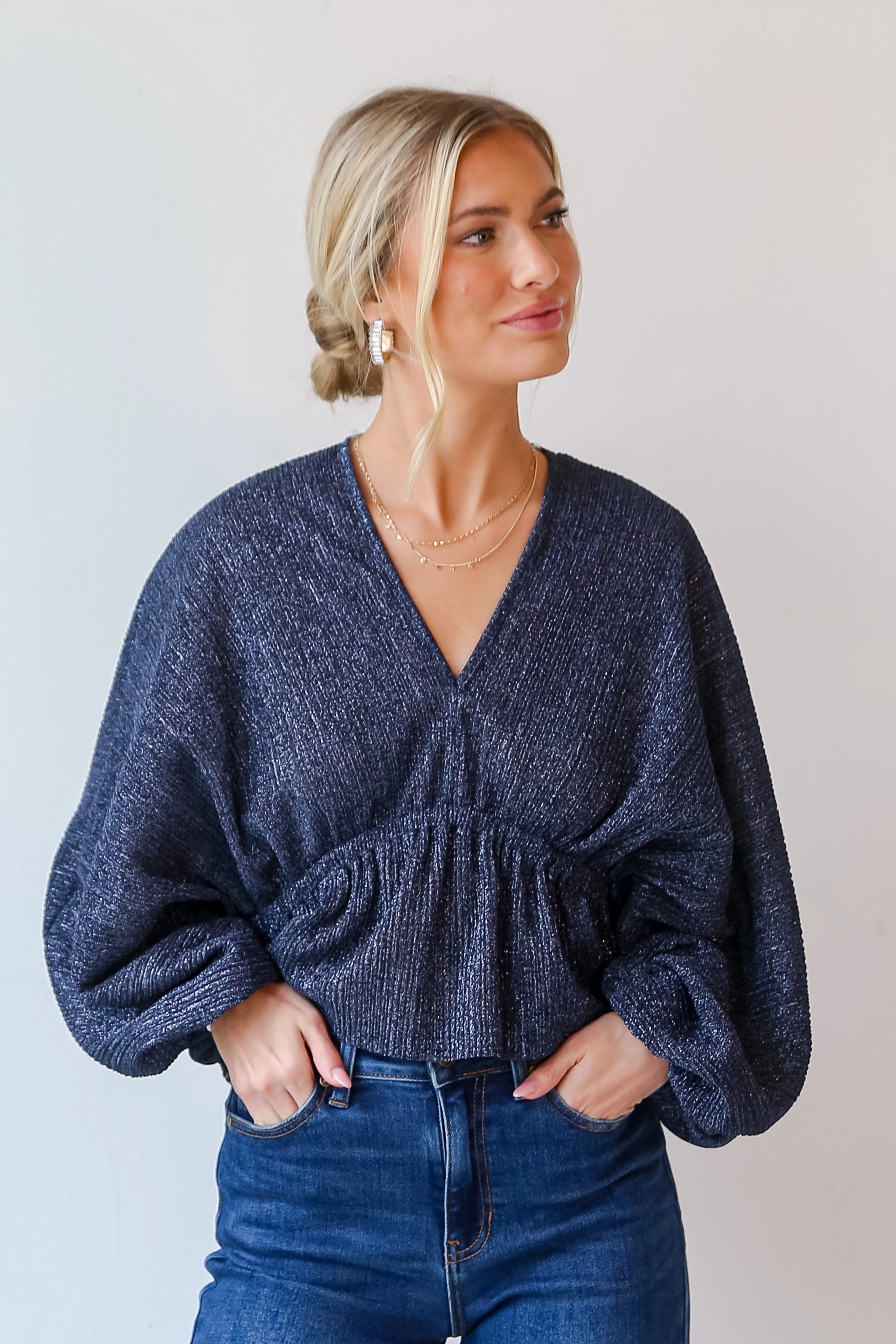 FINAL SALE - Passionate Sparkle Navy Metallic Blouse