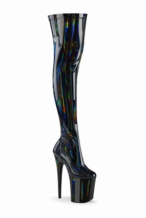 FLAMINGO-3000HWR Black Hologram Thigh Boot
