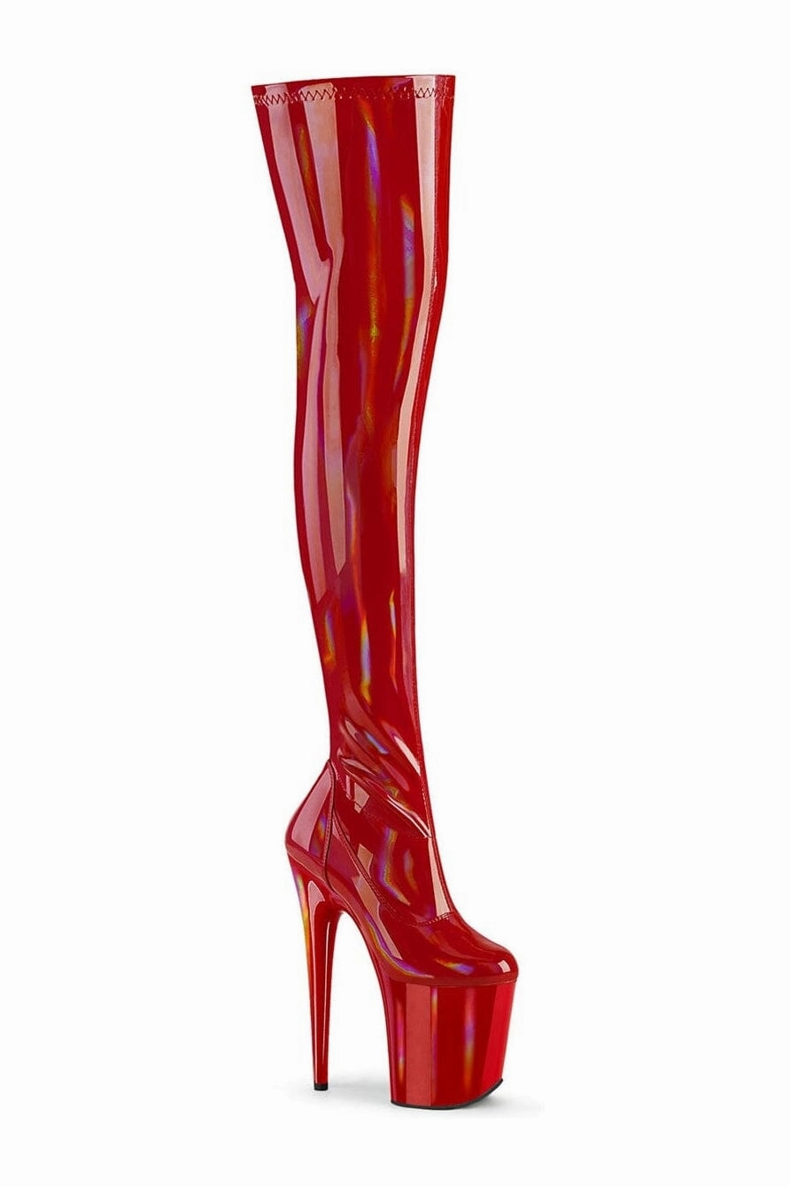 FLAMINGO-3000HWR Red Hologram Thigh Boot