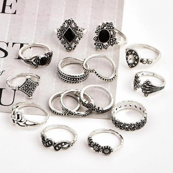Hollow Lotus Gem Ring Set 15 Pcs/set