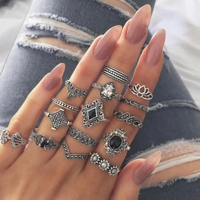 Hollow Lotus Gem Ring Set 15 Pcs/set